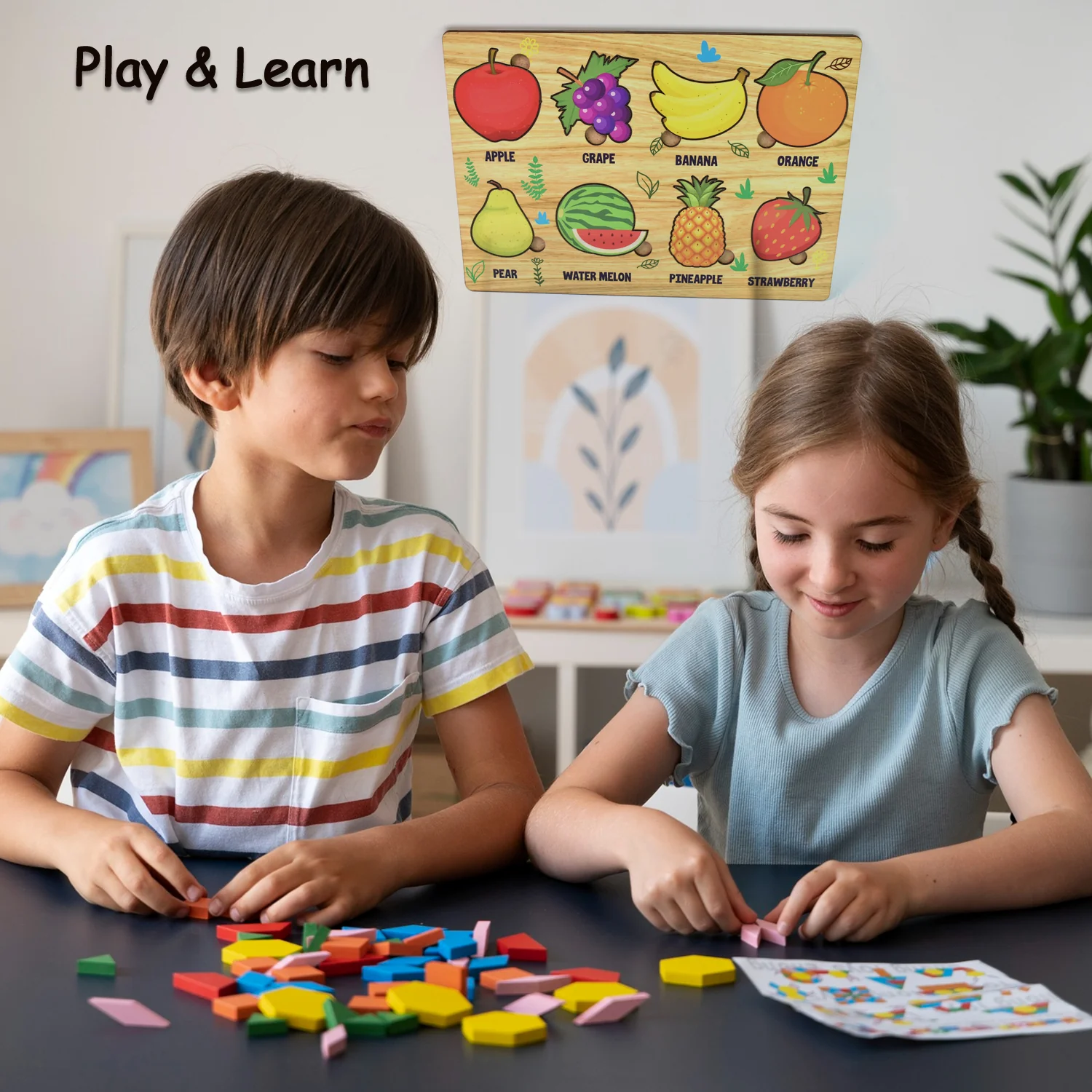 Wooden Fruits Puzzle Learning Educational Board (1 Set / 28×20 Cm) - Image 3