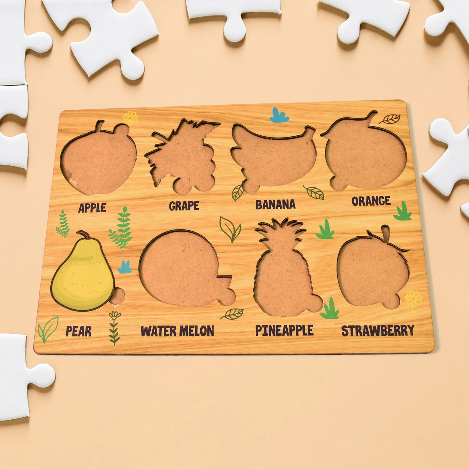 Wooden Fruits Puzzle Learning Educational Board (1 Set / 28×20 Cm) - Image 4