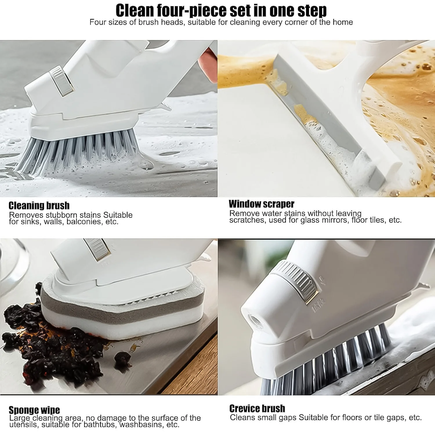 4 in 1 Scrub Brushes for Cleaning 4 Types of Brush Head Replacements (1 Set) - Image 7