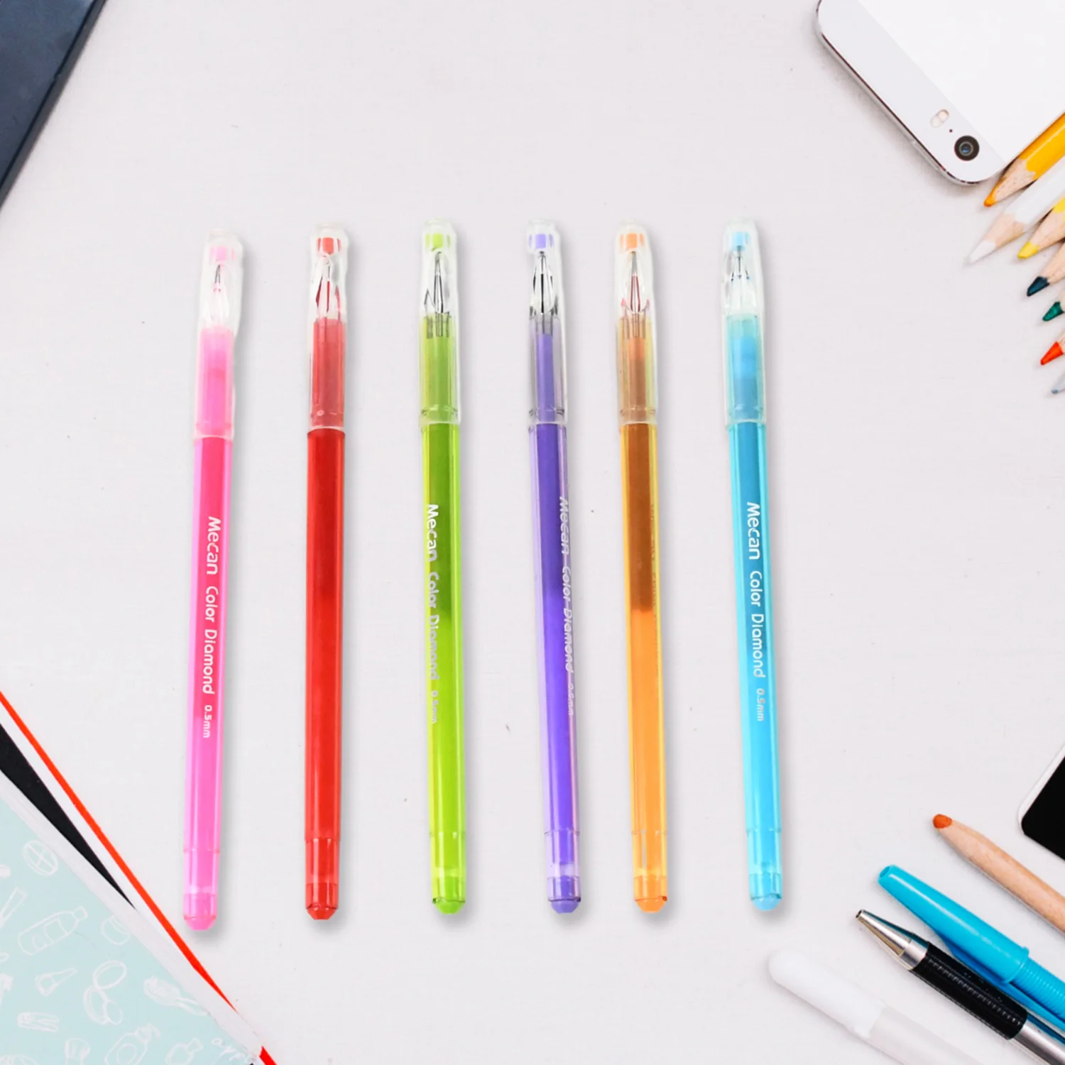 Multi Colour Gel Pen Set, Set of 6 Colours (6 Pcs Set) - Image 4