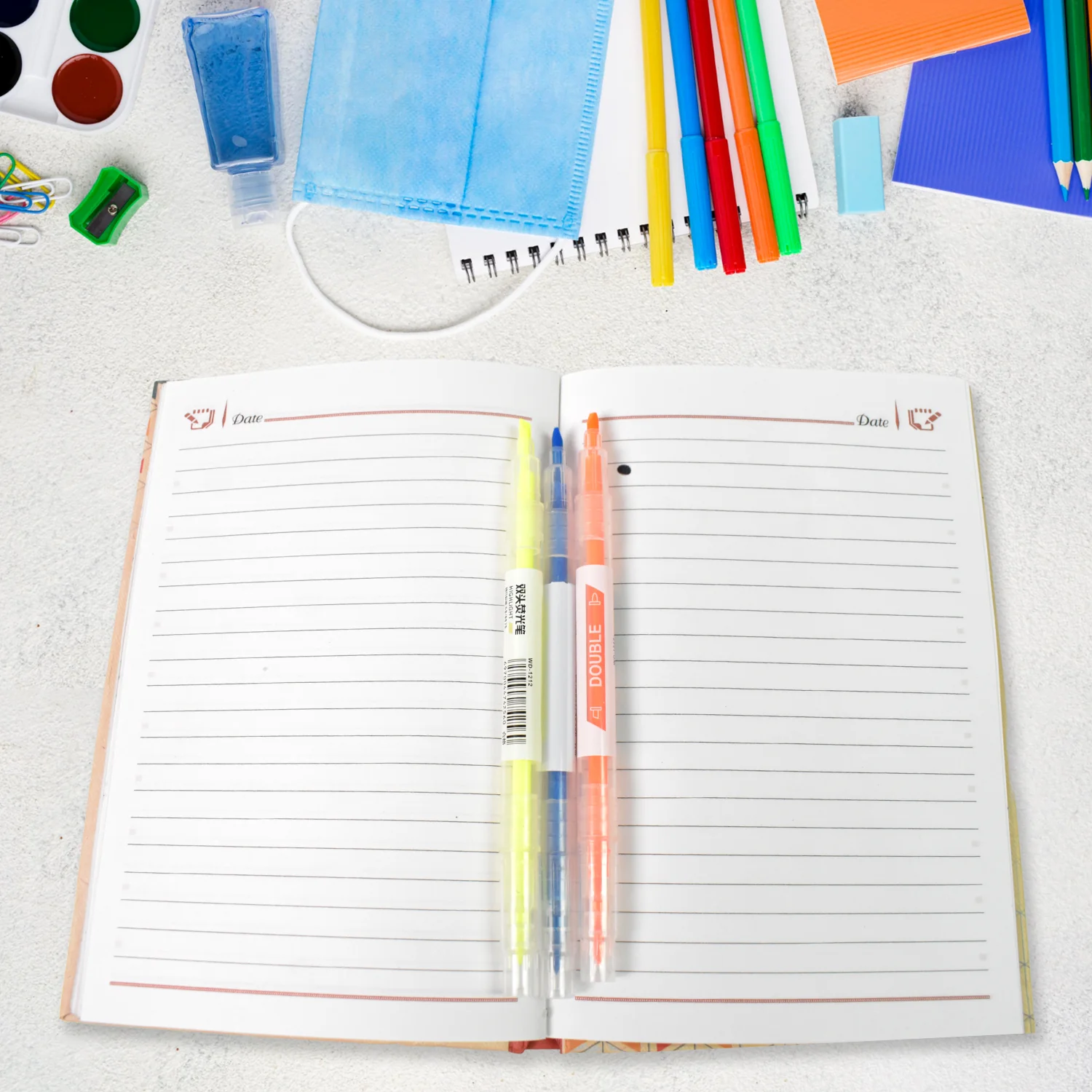 Dual-Headed Highlighter 3 Colors Double head Highlighter Pen (3 Pcs Set) - Image 6