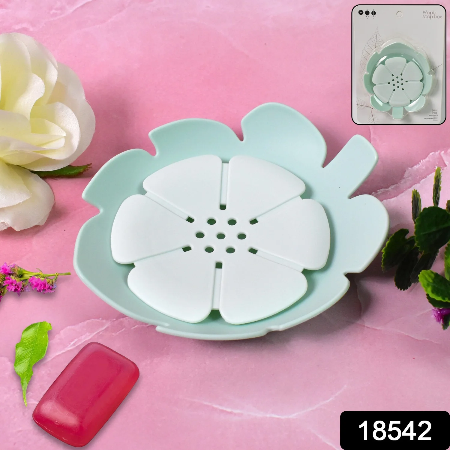 Plastic Flowers Soap Dish Bathroom Accessories Set Shower Gift ,Sabudani (1 Pc) - Image 2