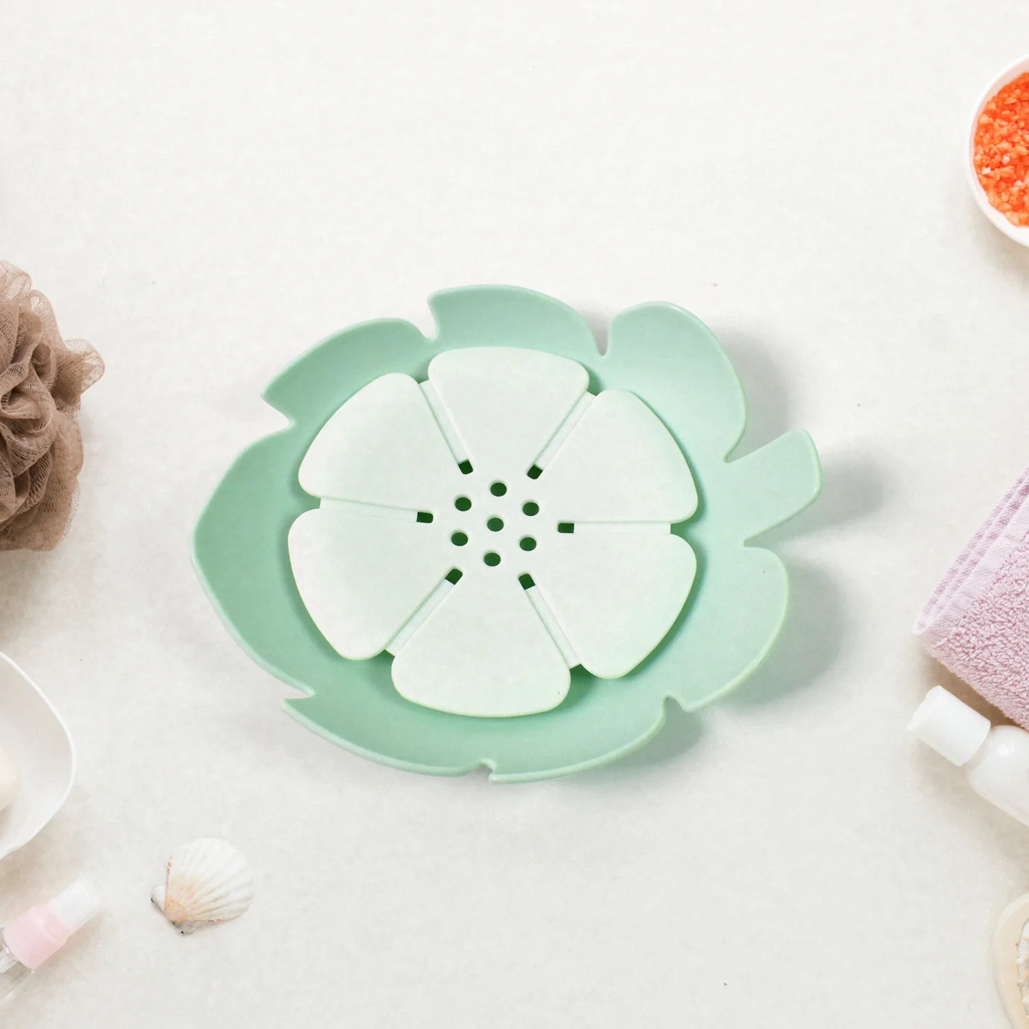 Plastic Flowers Soap Dish Bathroom Accessories Set Shower Gift ,Sabudani (1 Pc) - Image 5
