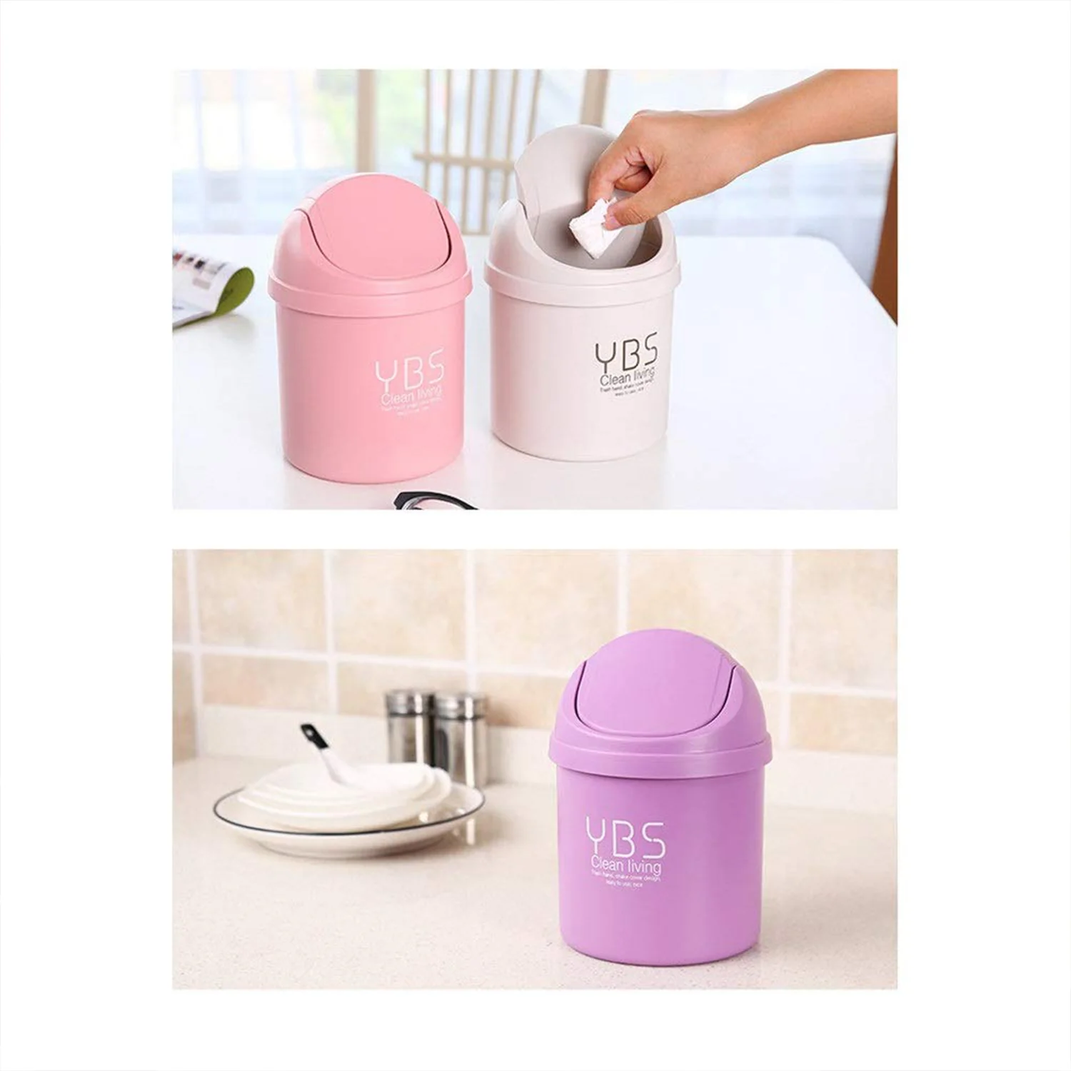 Mini Trash Can with Lid Small Tiny Trash Bin (18x13 Cm / 1 Pc) - Image 6