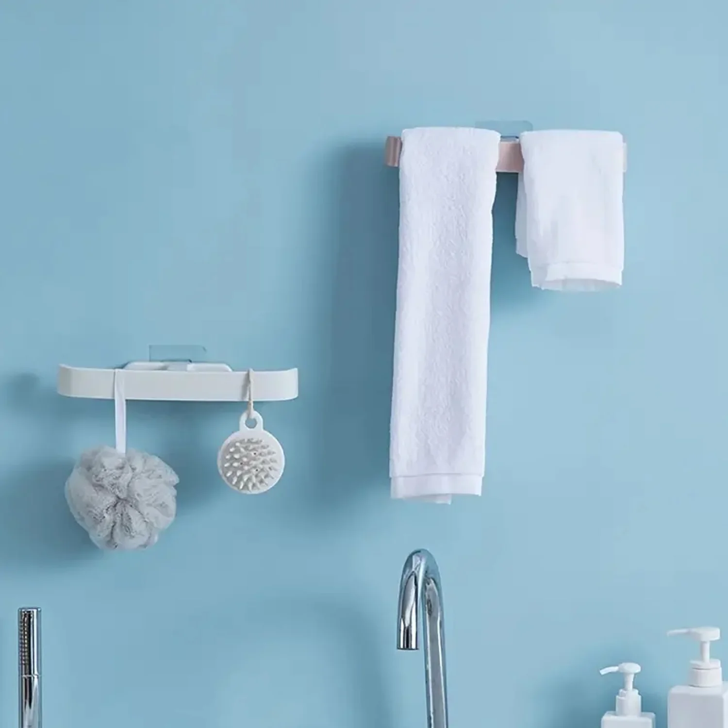 Bathroom Towel Slipper Hanging Rack Self Adhesive Wall Mounted (1 Pc) - Image 11