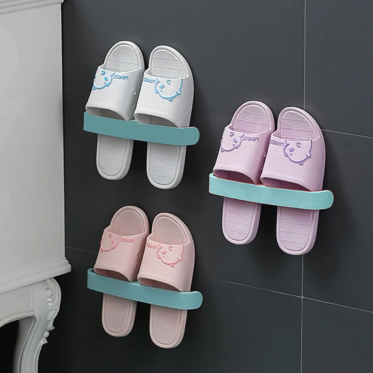 Bathroom Towel Slipper Hanging Rack Self Adhesive Wall Mounted (1 Pc) - Image 14