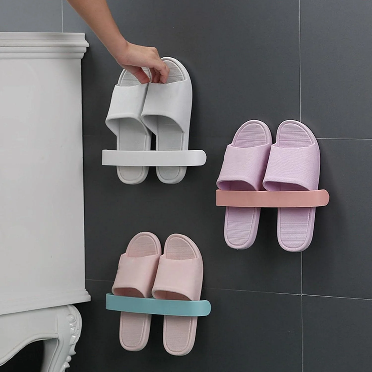 Bathroom Towel Slipper Hanging Rack Self Adhesive Wall Mounted (1 Pc) - Image 4