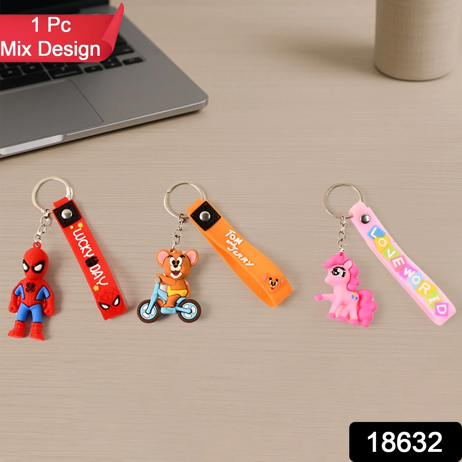Cute Cartoon Silicone 3D Key Chain with Metal Hook & Strap (Pack of 1) - Image 2