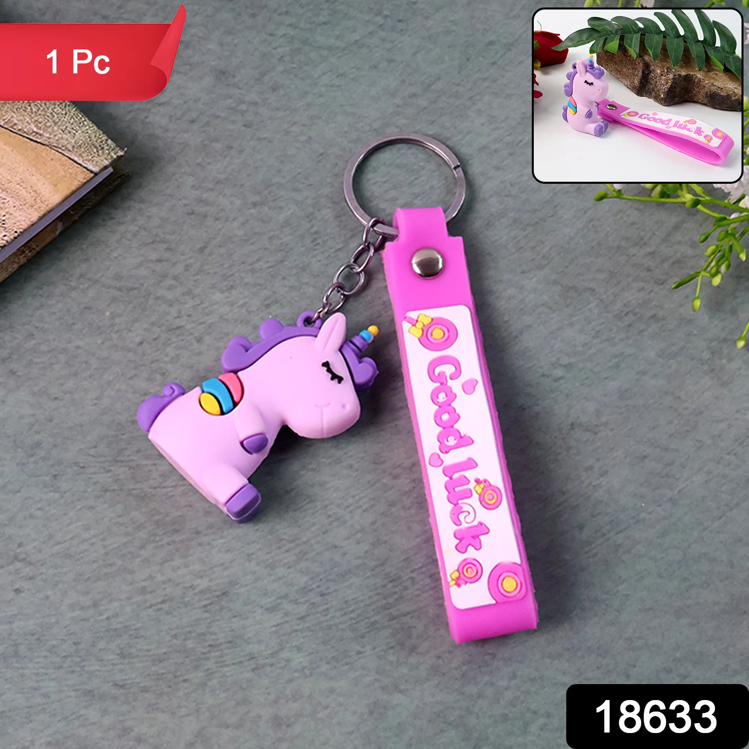 Cute Cartoon Silicone 3D Key Chain with Metal Hook & Strap (Pack of 1) - Image 2