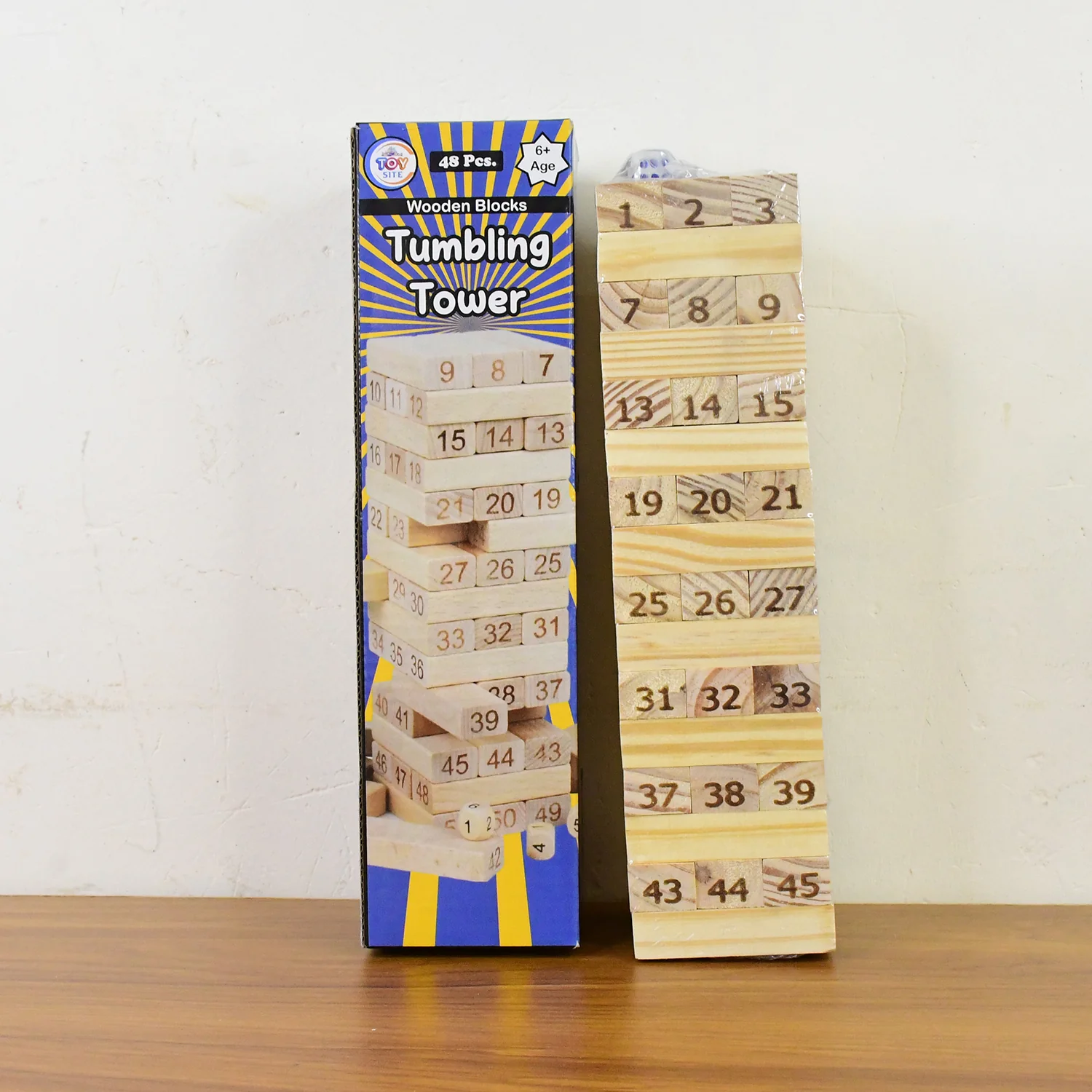 Wooden Tumbling Stacking Tower Game, Zenga tower (48 Pcs Blocks 2 Dices) - Image 7
