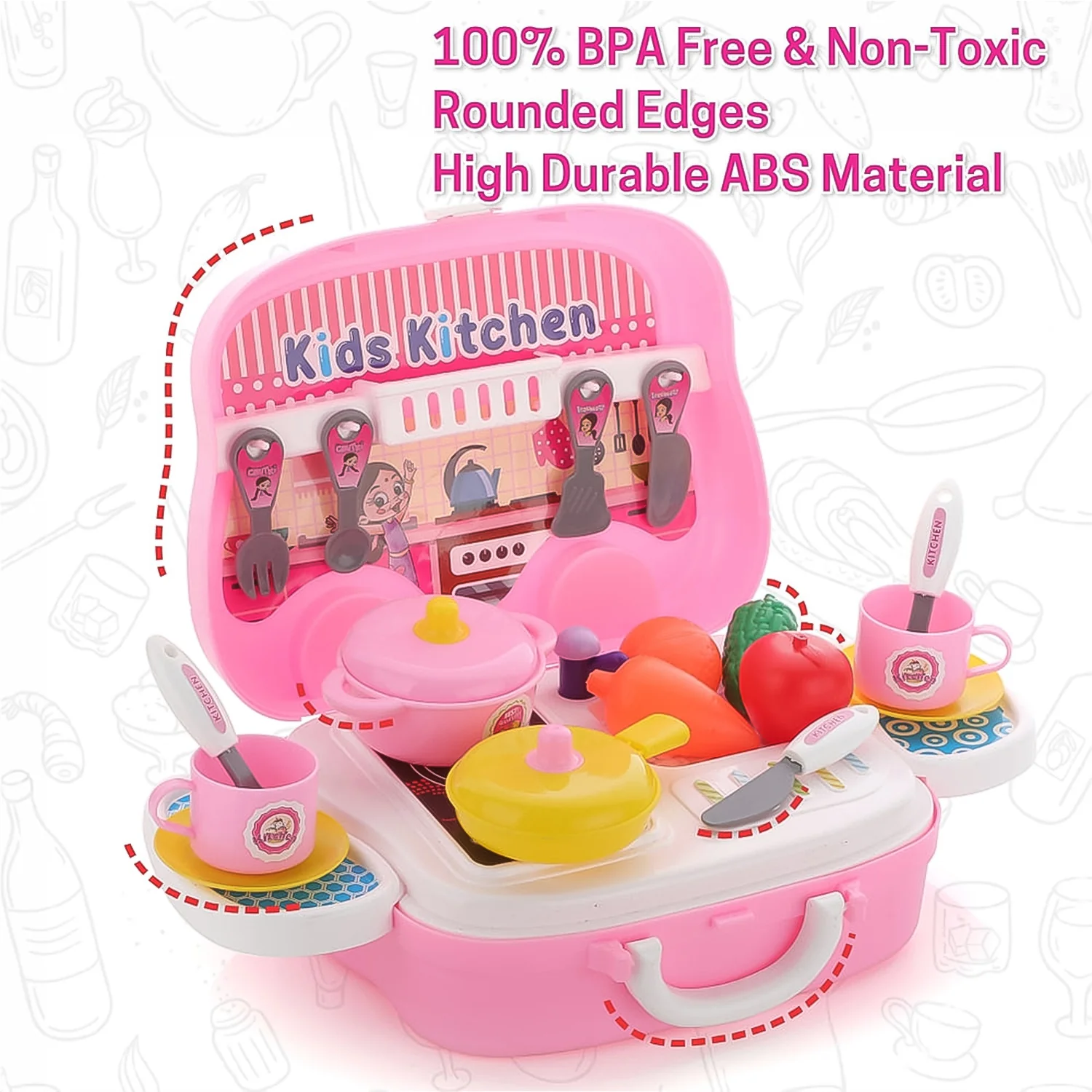 Kitchen Set for Kids Girls Pretend Play Toys Little (23 Pcs Set Approx) - Image 5
