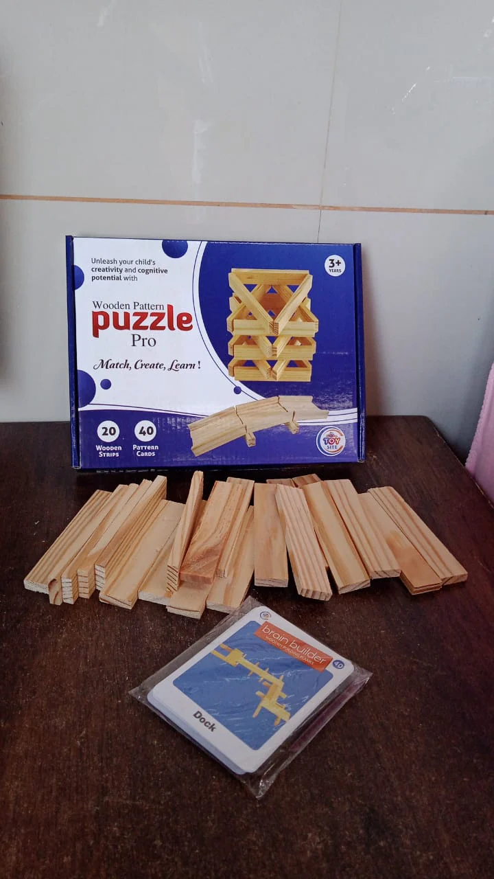 Wooden Pattern Brain Puzzles 20 Pcs Wooden Strips, 40 Pattern Cards (1 Set) - Image 7