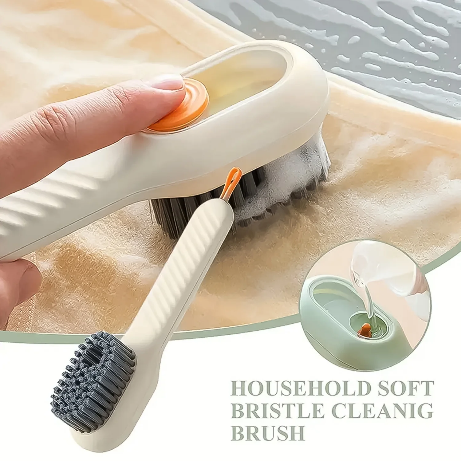 Cleaning Sponge Brush Liquid / Soap Dispenser & With 4 Refill Brush Heads (1 Set) - Image 4