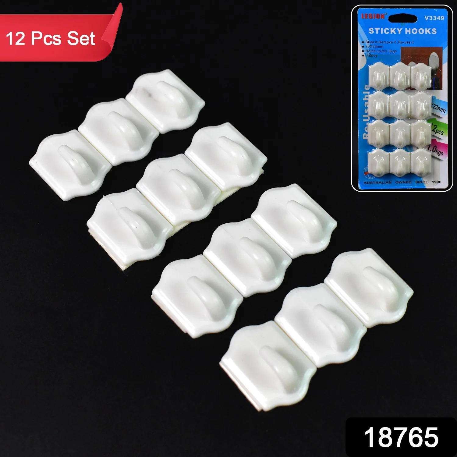 Small Adhesive Hooks for Wall Hanging Adhesive Hooks (12 pcs Set) - Image 2