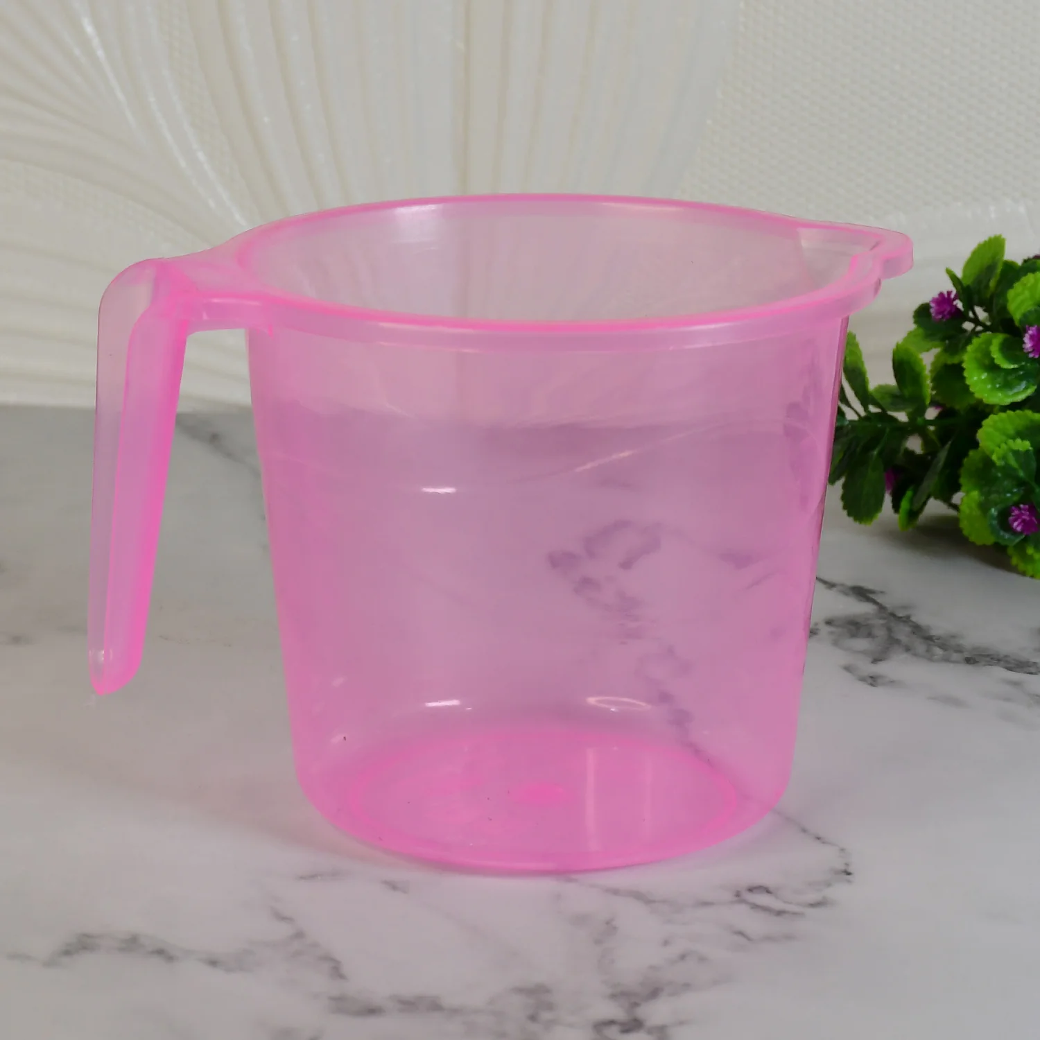 Plastic Round Transparent Bath Water Mug (1 Pc / 1200 ML / Mix Color) - Image 4
