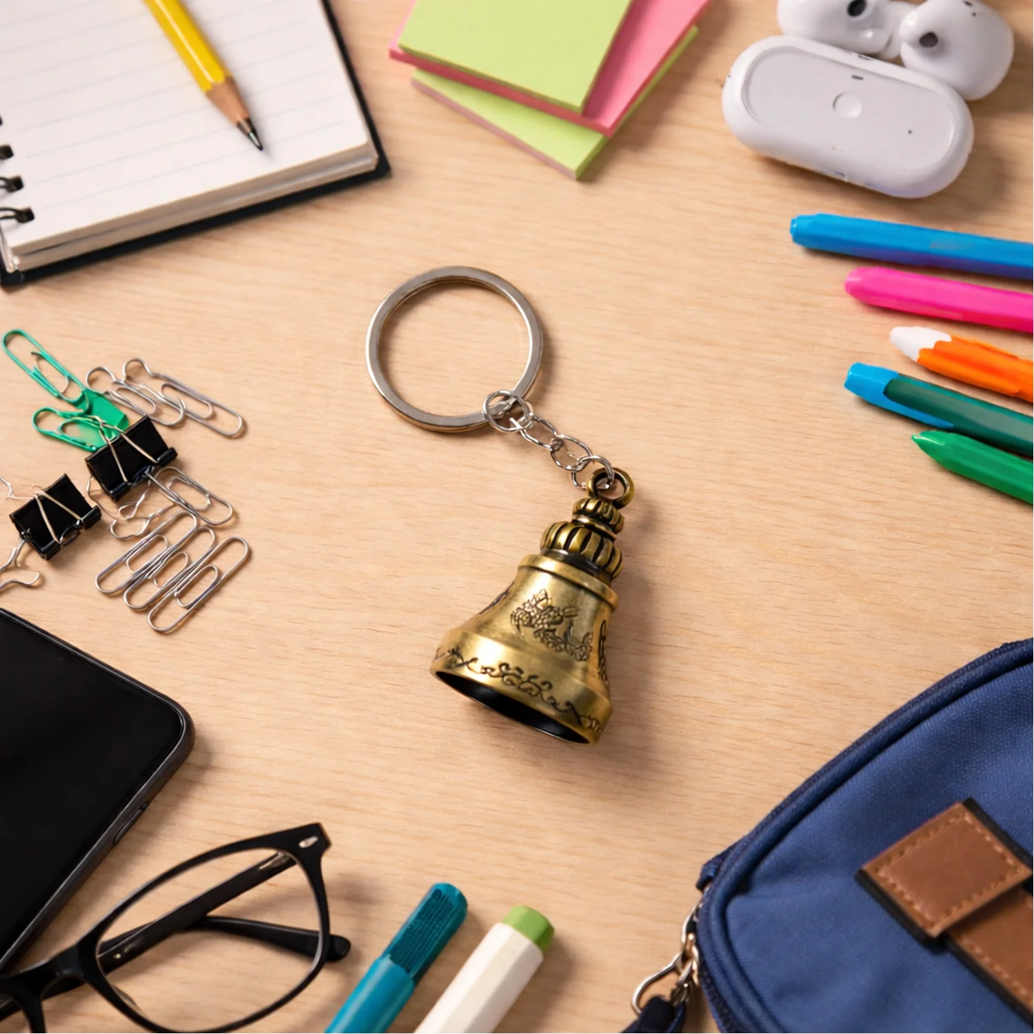 Metal Small Temple Bell Keychain, Motorcycle Bell Keychain (1 Pc / Mix Color) - Image 4