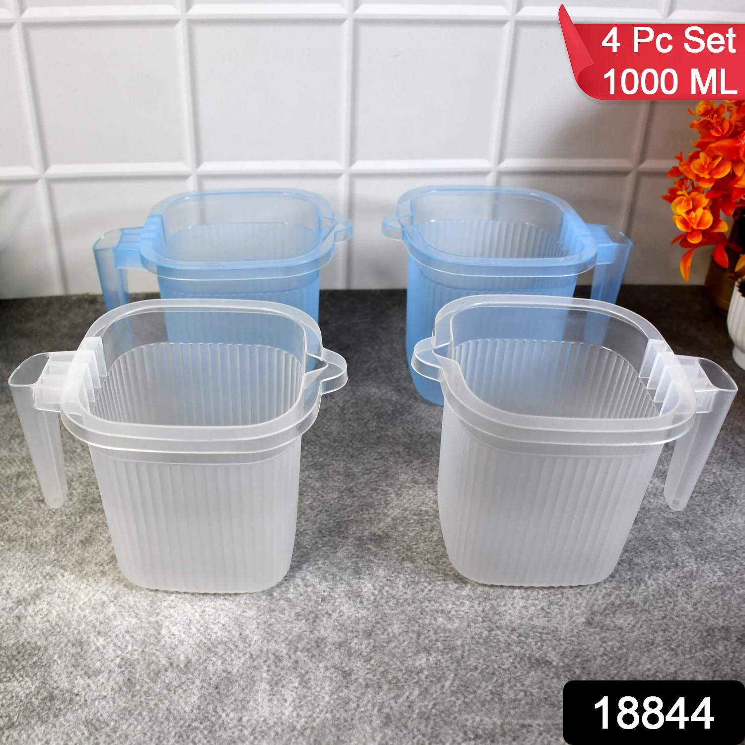 Plastic Transparent Bathroom Water Mug (4 pc / Mix colour / 1000 ML) - Image 2