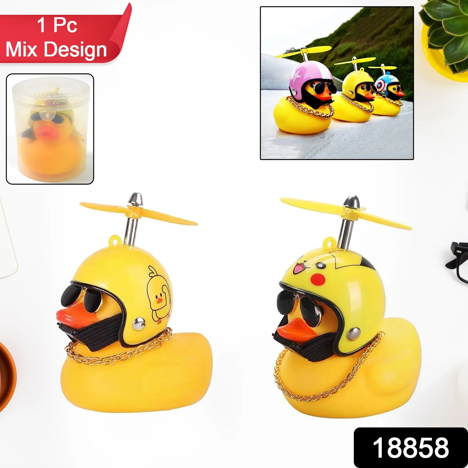 Beautiful Duck Car Ornaments Duck Bicycle Bell Propeller Helmet (1 Pc / Mix Design) - Image 2