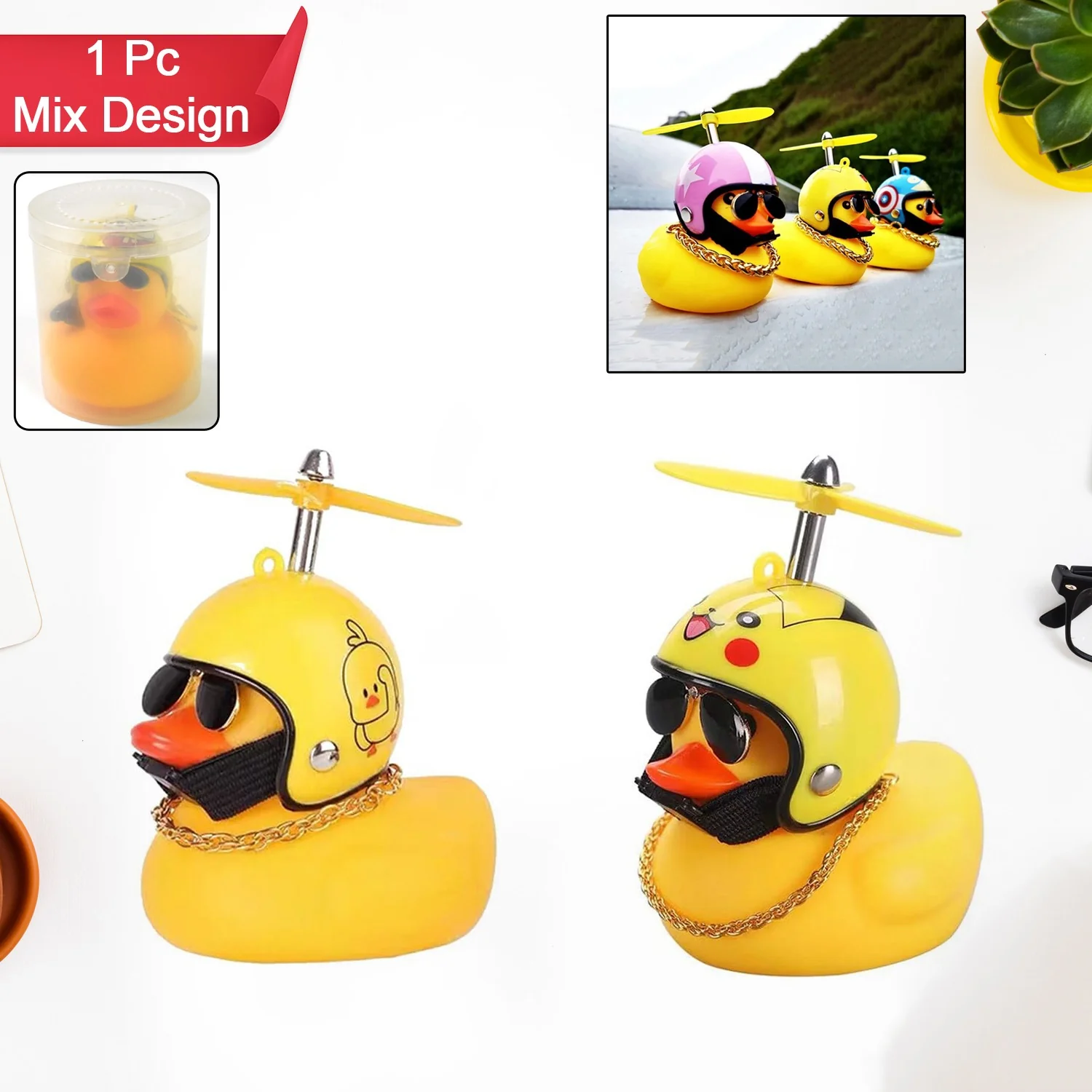 Beautiful Duck Car Ornaments Duck Bicycle Bell Propeller Helmet (1 Pc / Mix Design) - Image 3