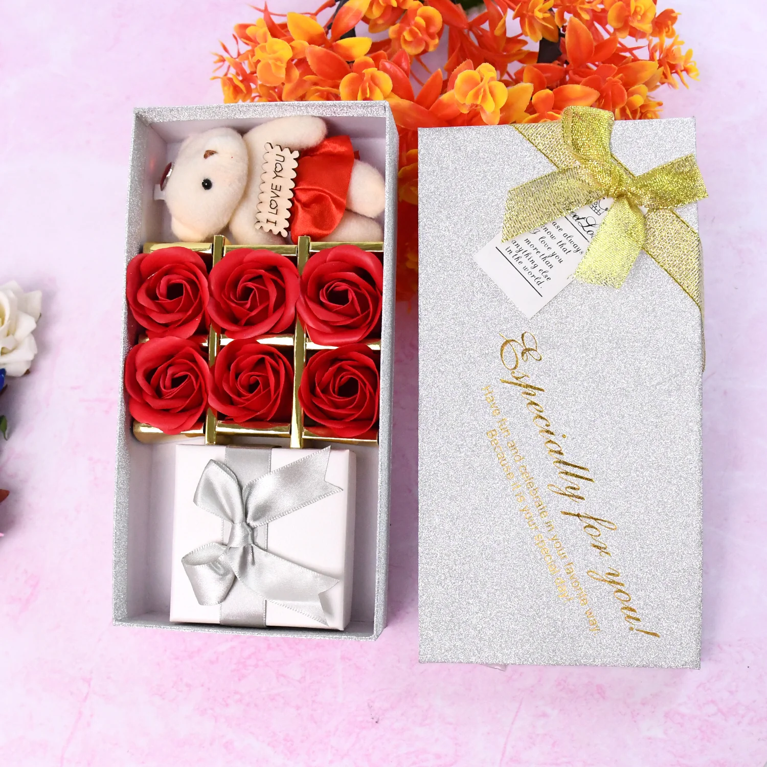 Valentine Day Gift Set Scented Rose Flowers Pack with Teddy - Image 5