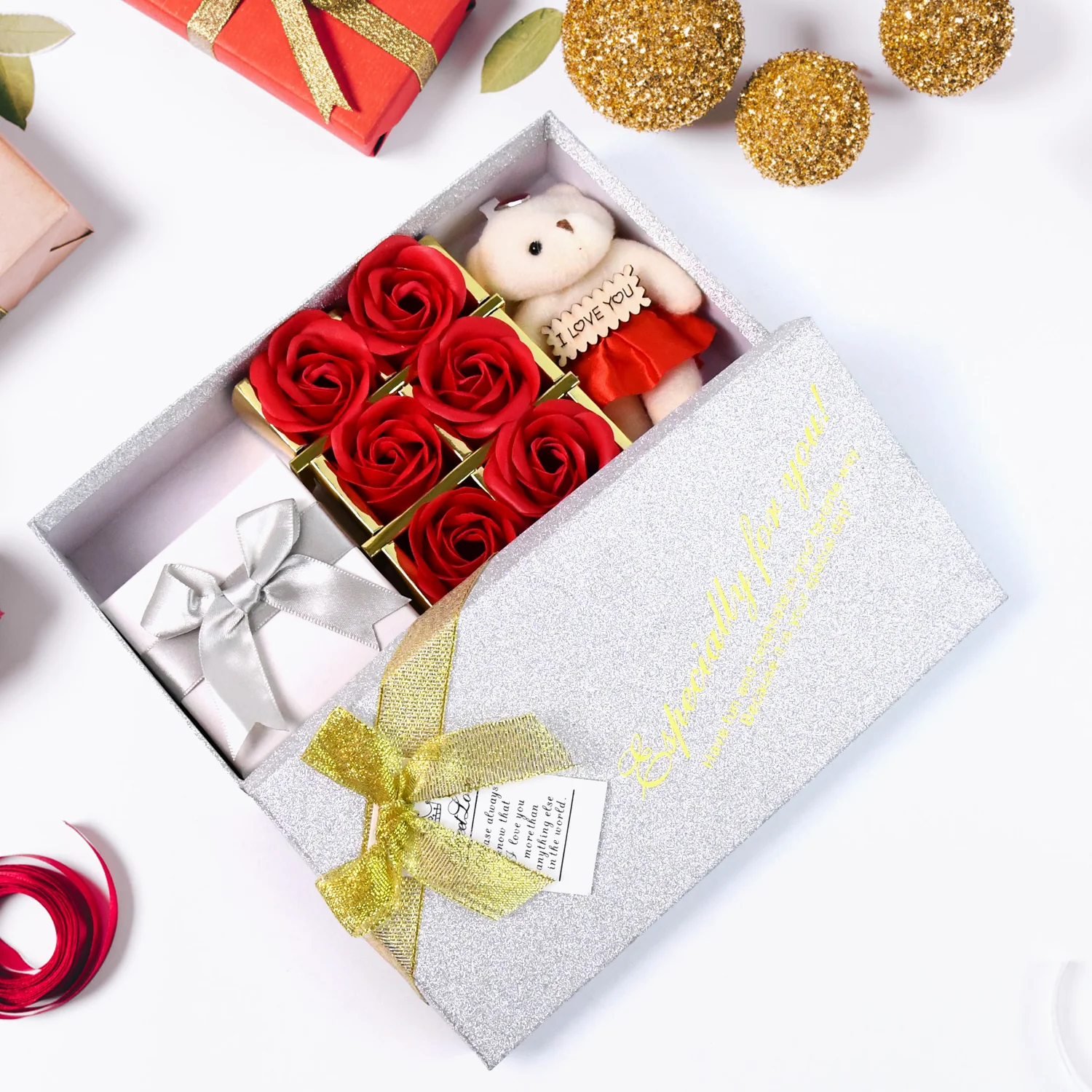 Valentine Day Gift Set Scented Rose Flowers Pack with Teddy - Image 6