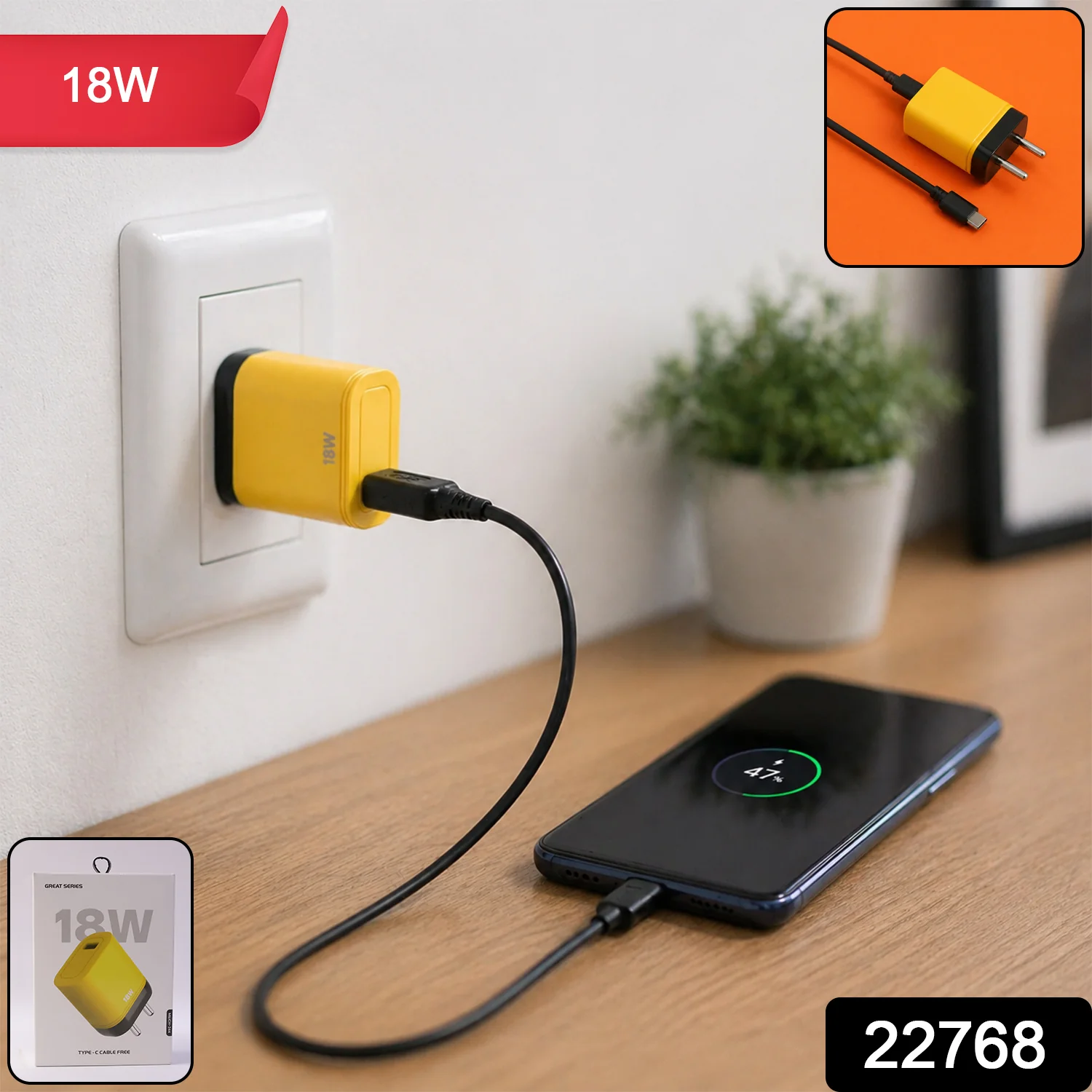 18W Fast Charging Dual USB Wall Charger Adapter with Free Type C Cable - Image 2