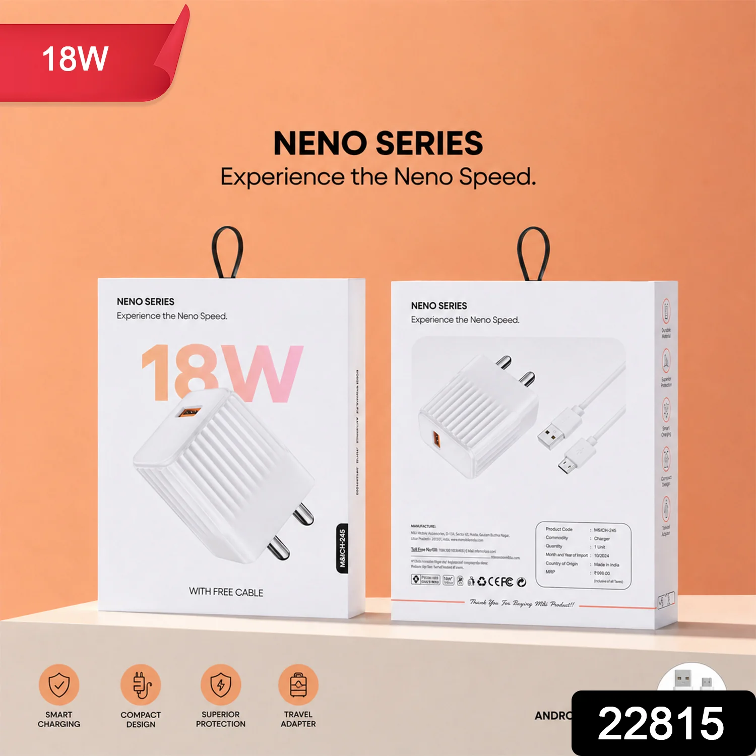 18W Fast Charging USB Wall Adapter with Free Micro USB Cable - Image 2