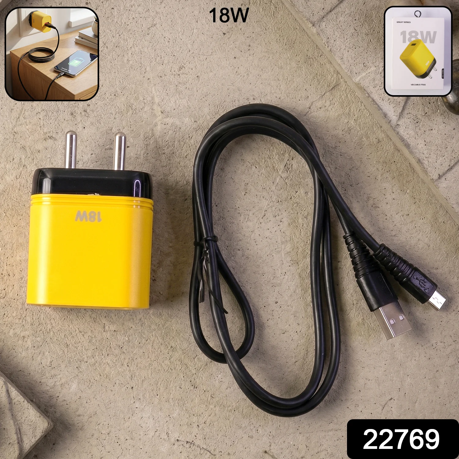 18W Fast Charging USB Wall Charger Adapter with Free Micro USB Cable - Image 2