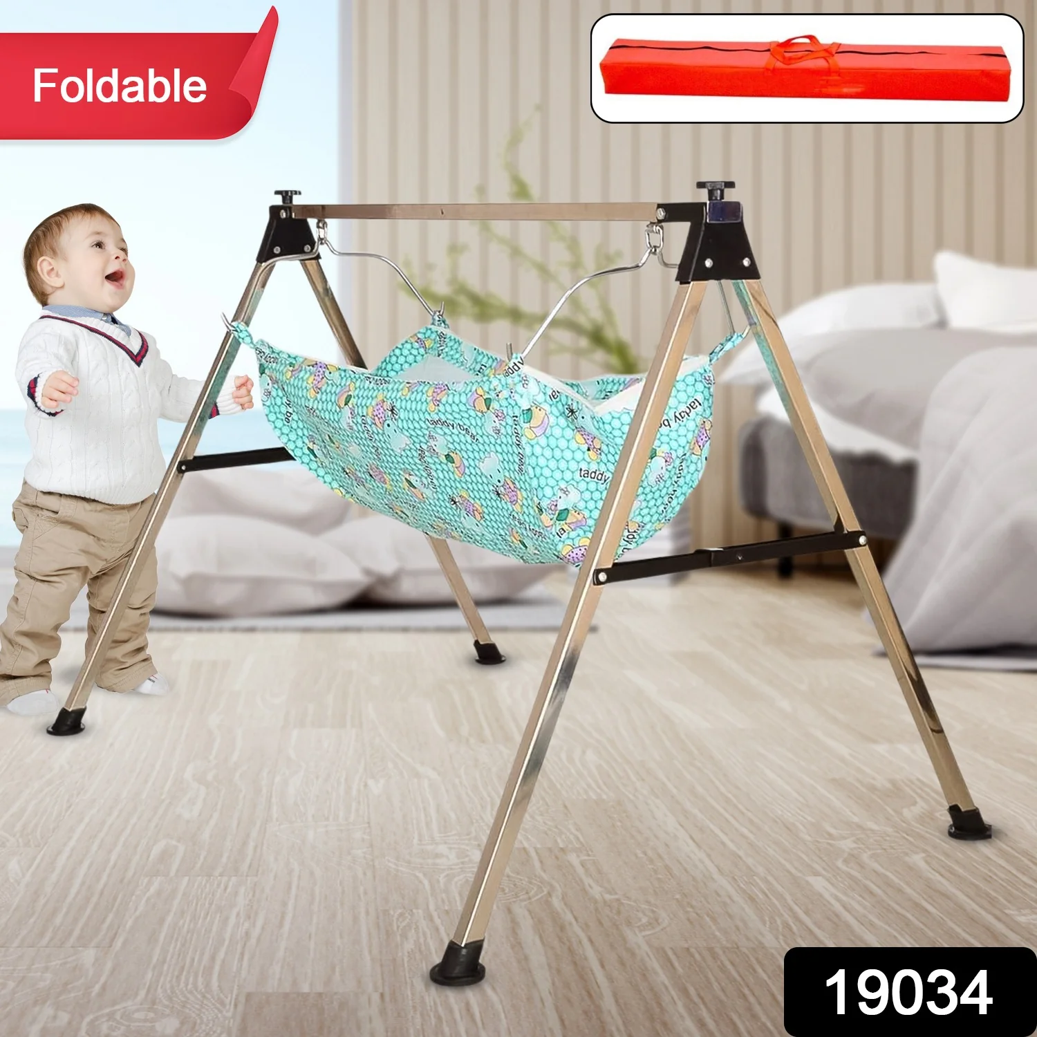 Baby Cradle Ghodiyu Portable Folding Swing Stainless Steel Stand (1 Pc) - Image 2