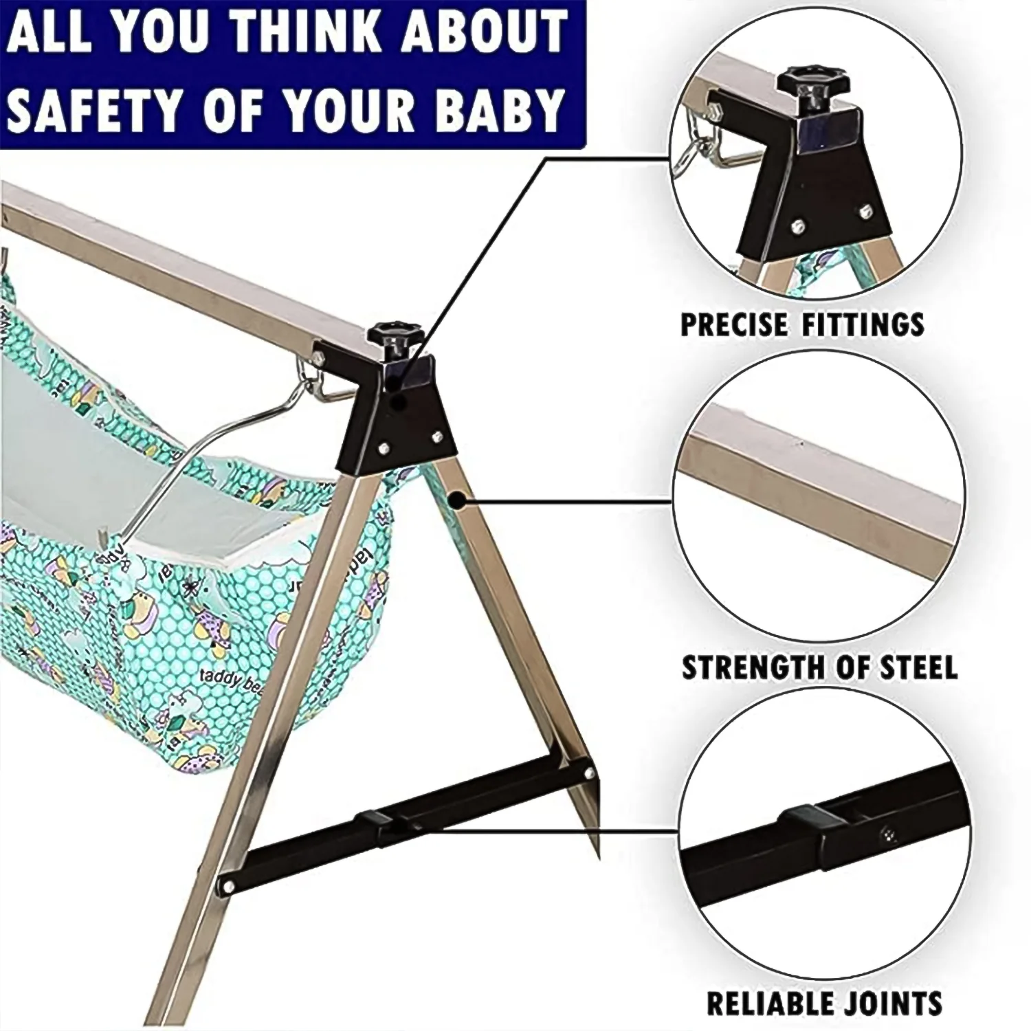 Baby Cradle Ghodiyu Portable Folding Swing Stainless Steel Stand (1 Pc) - Image 4