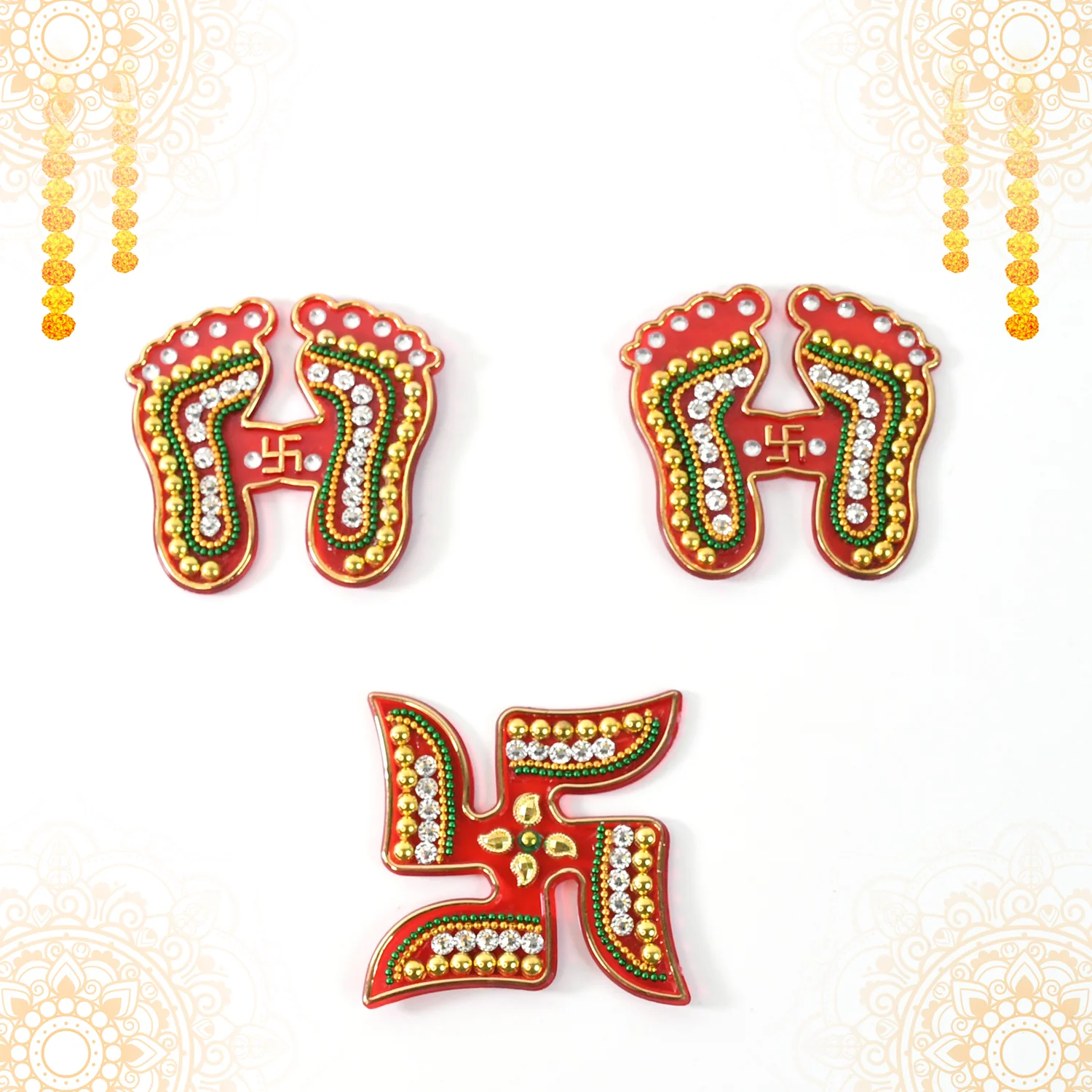 Decorative Laxmi Charan (Pagla) & Swastik Combo Set (3pc Set) - Image 7