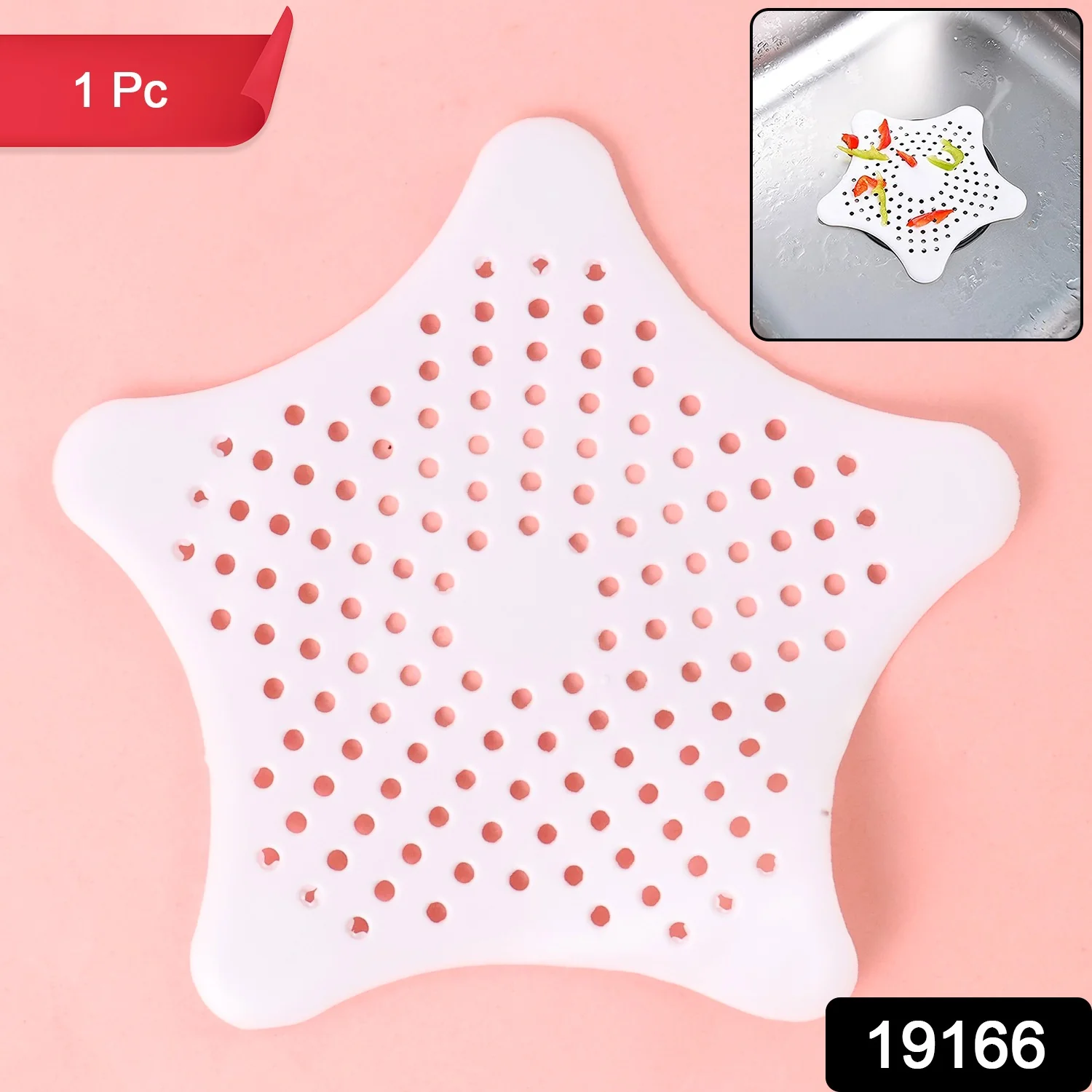 White Silicone Star Shaped Sink Filter Bathroom Hair Catcher Drain Strainers Basin - Image 2