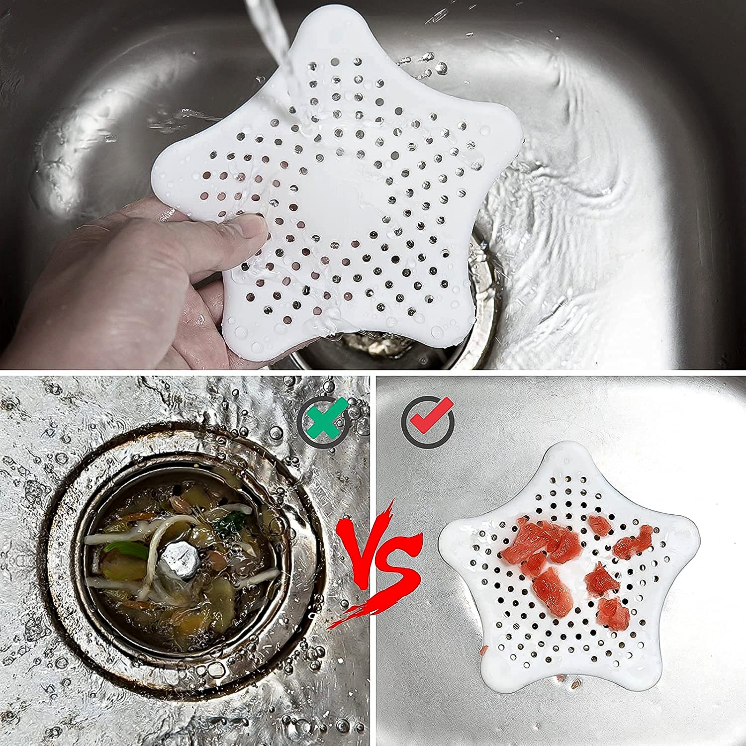 White Silicone Star Shaped Sink Filter Bathroom Hair Catcher Drain Strainers Basin - Image 3