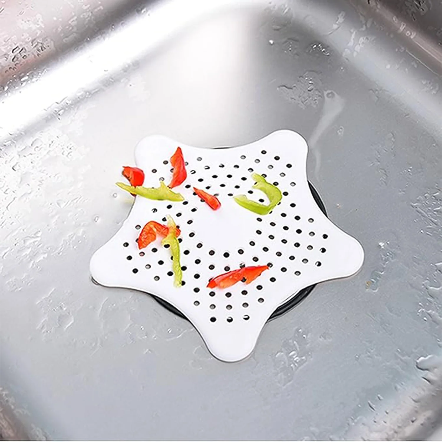 White Silicone Star Shaped Sink Filter Bathroom Hair Catcher Drain Strainers Basin - Image 4