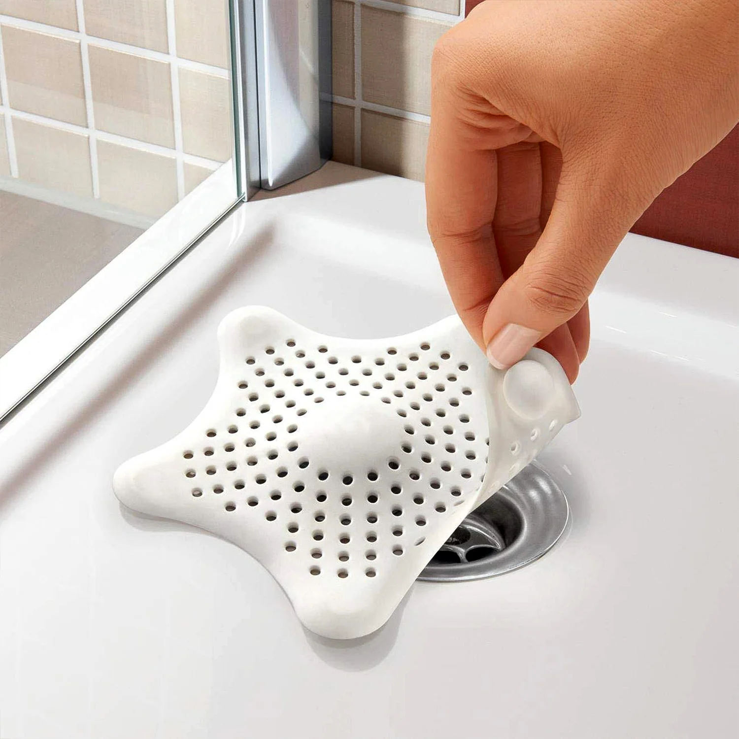 White Silicone Star Shaped Sink Filter Bathroom Hair Catcher Drain Strainers Basin - Image 8