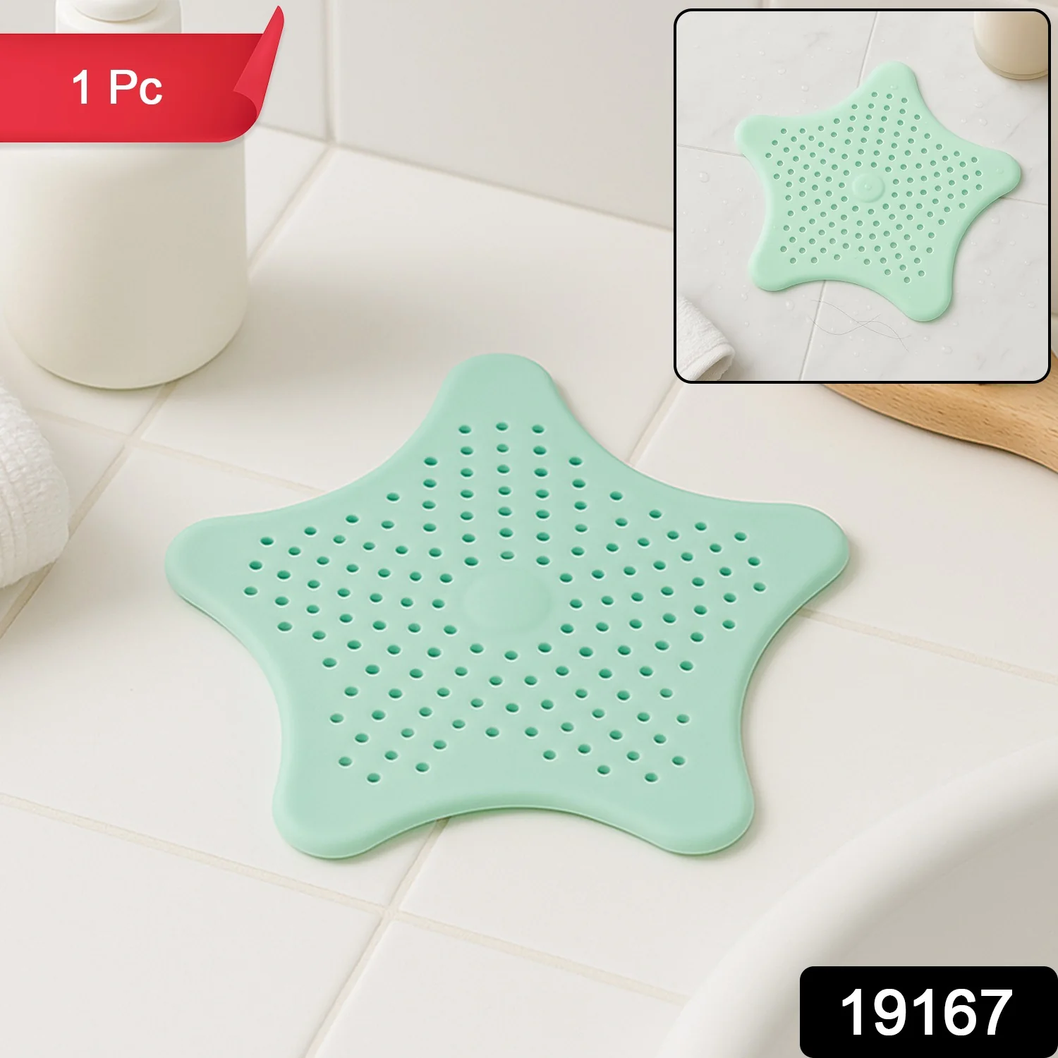Mint Green Silicone Star Shaped Sink Filter Bathroom Hair Catcher Drain Strainers - Image 2