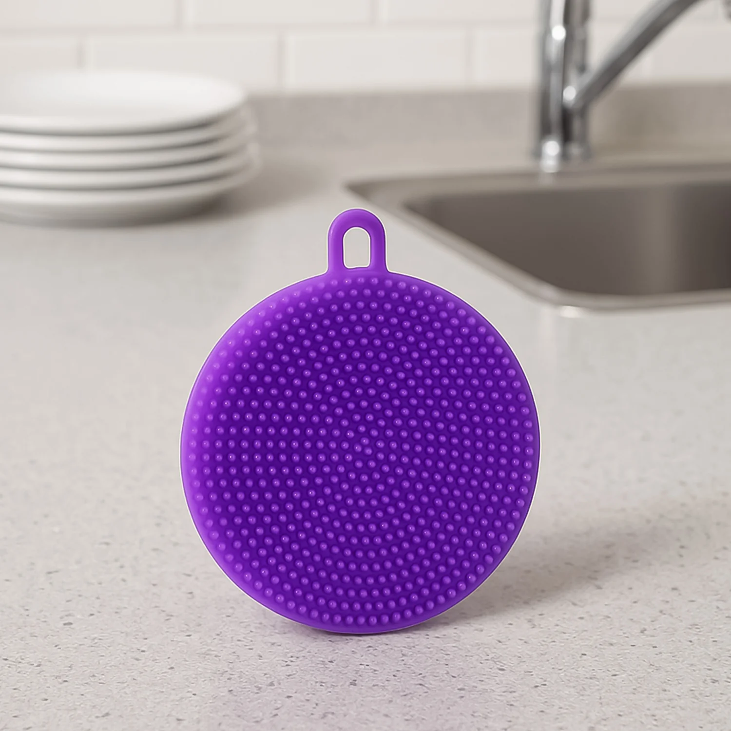 Purple Silicone Dish Scrubber Sponge Mildew Free, Non Stick, Heat Resistant - Image 3