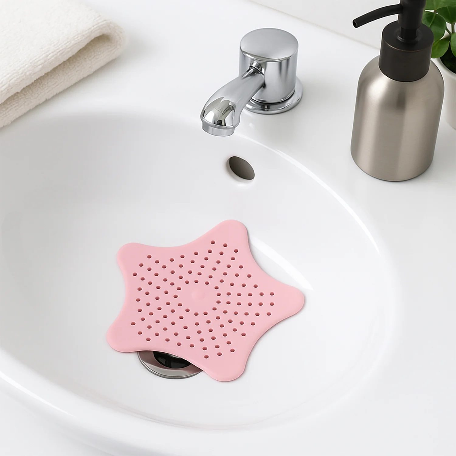 Baby Pink Silicone Star Shaped Sink Filter Bathroom Hair Catcher Drain Strainers - Image 3
