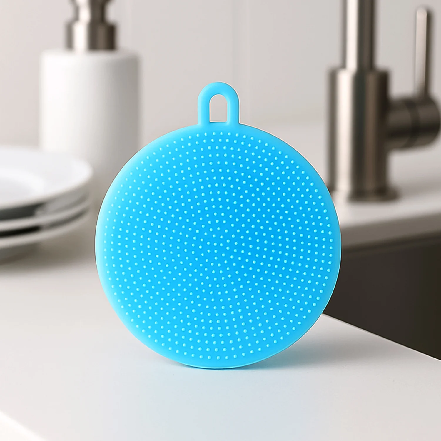 Sky Blue Silicone Dish Scrubber Sponge Mildew Free, Non Stick, Heat Resistant - Image 3