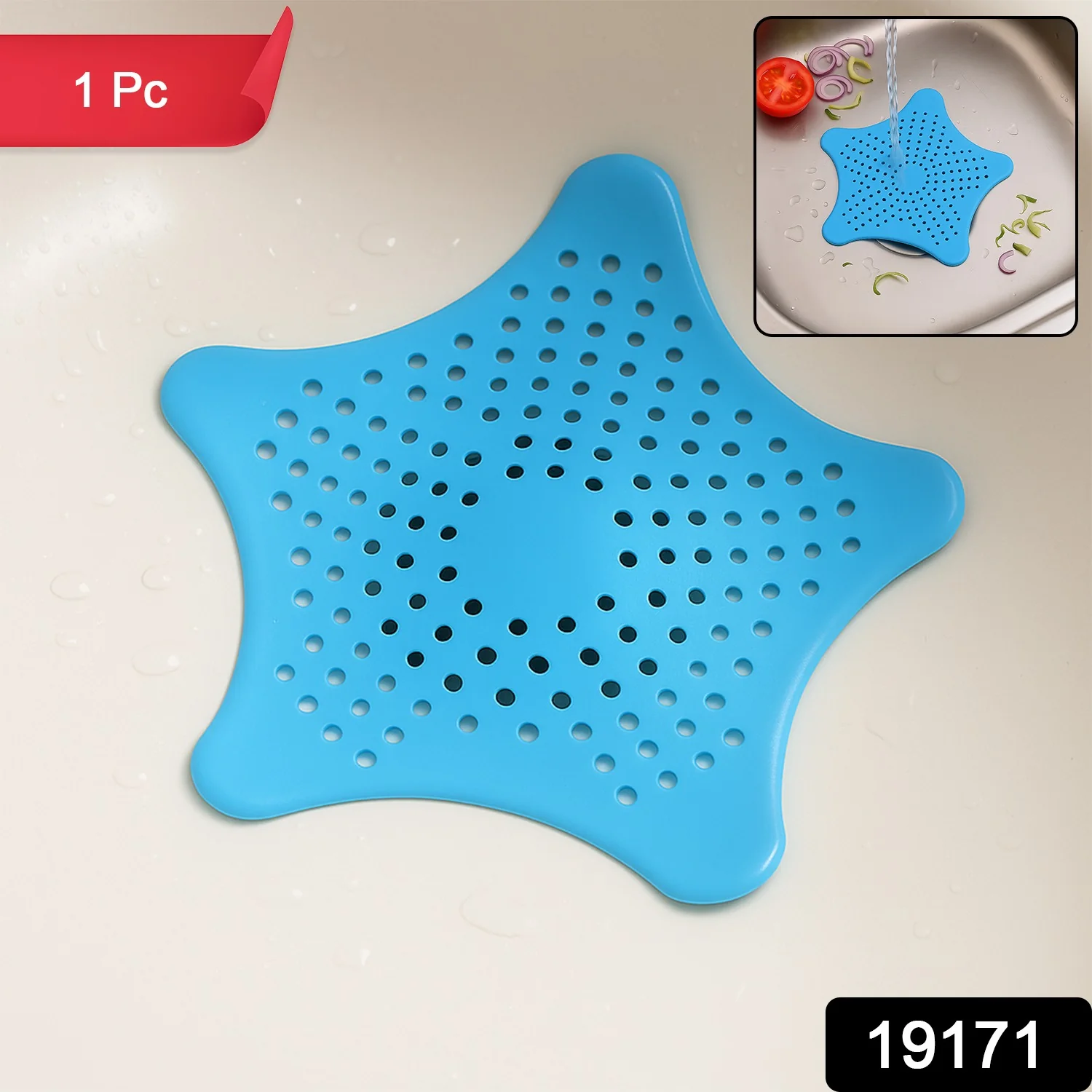 Aqua Blue Silicone Star Shaped Sink Filter Bathroom Hair Catcher Drain Strainers for Basin - Image 2
