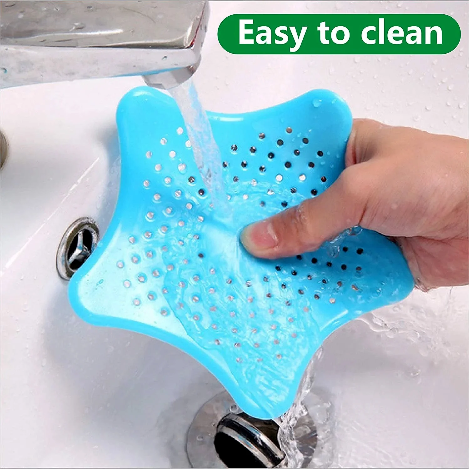 Aqua Blue Silicone Star Shaped Sink Filter Bathroom Hair Catcher Drain Strainers for Basin - Image 6