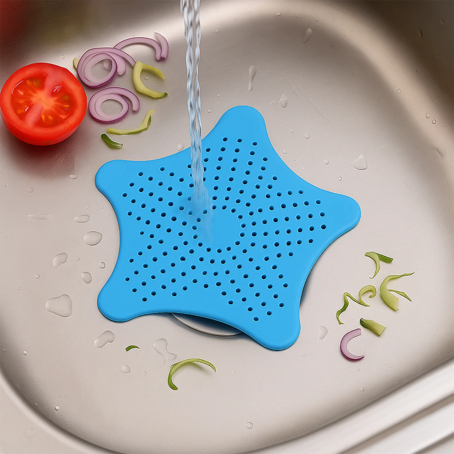 Aqua Blue Silicone Star Shaped Sink Filter Bathroom Hair Catcher Drain Strainers for Basin - Image 7
