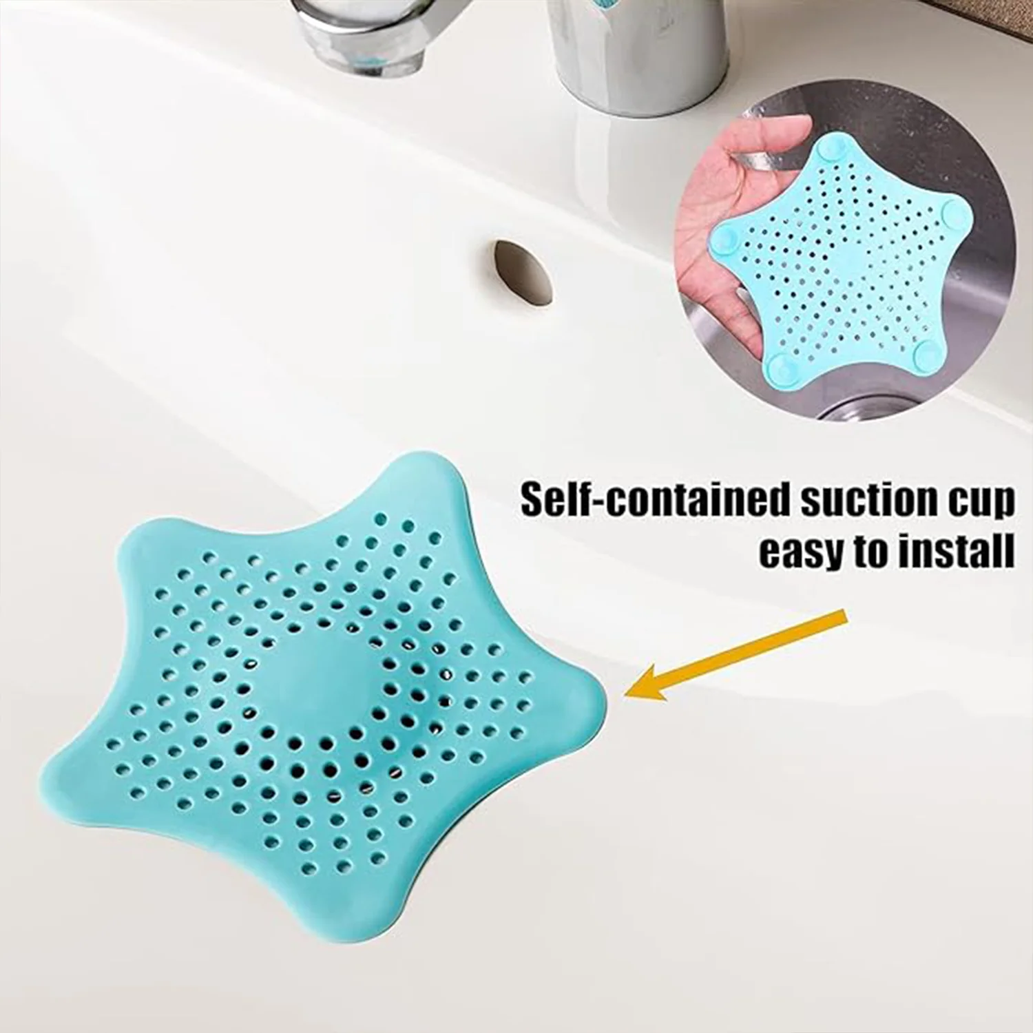 Aqua Blue Silicone Star Shaped Sink Filter Bathroom Hair Catcher Drain Strainers for Basin - Image 8