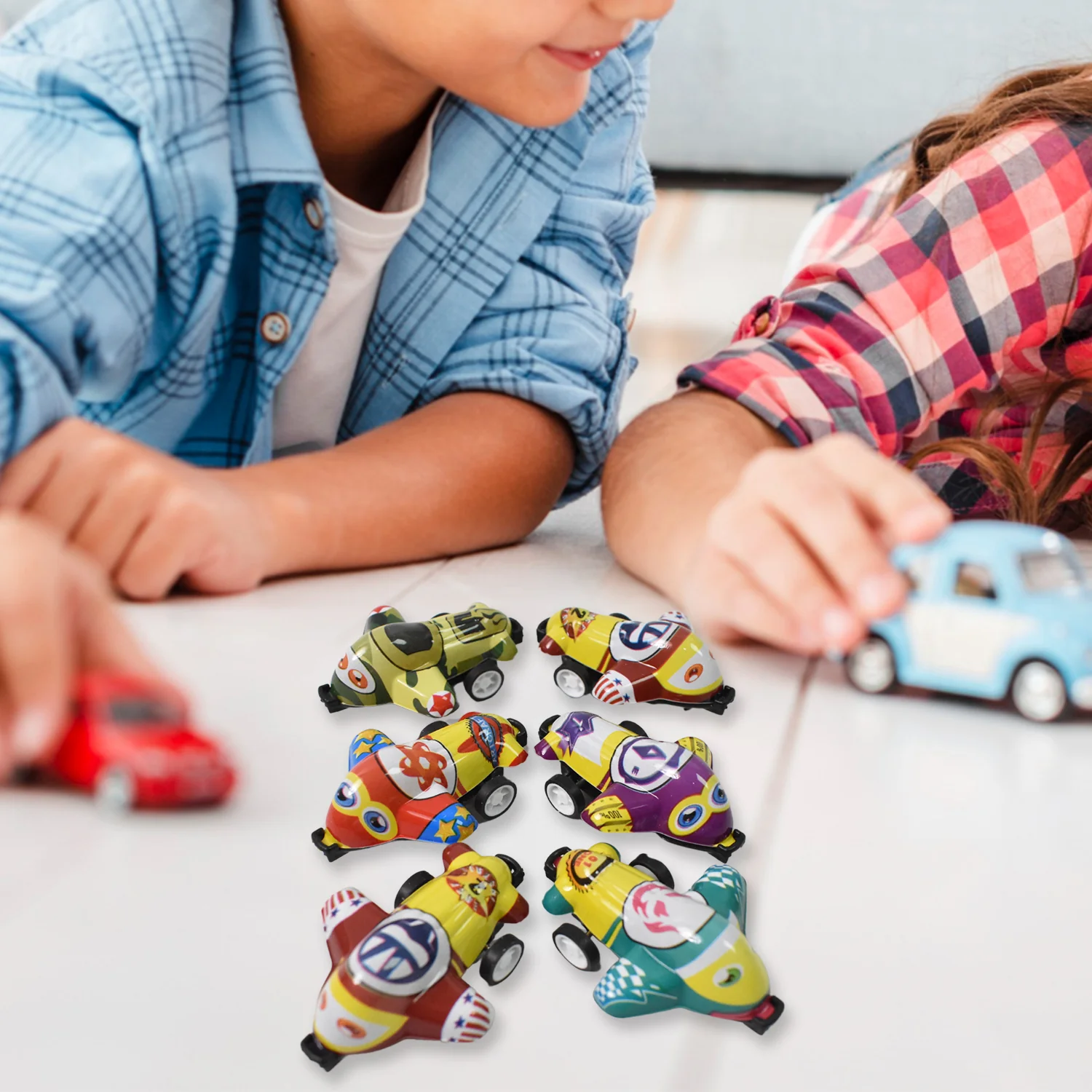 Mini Pull Back Car & Aeroplane PVC Plastic Pull Back Car Cartoon Toys (12 Pcs Set) - Image 3
