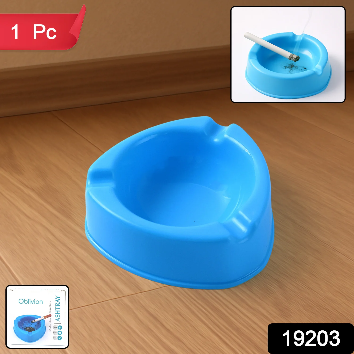 Oblivion Durable Plastic Ashtray with Wide Bowl and Triple Cigarette Holder Slots (1 Pc) - Image 2