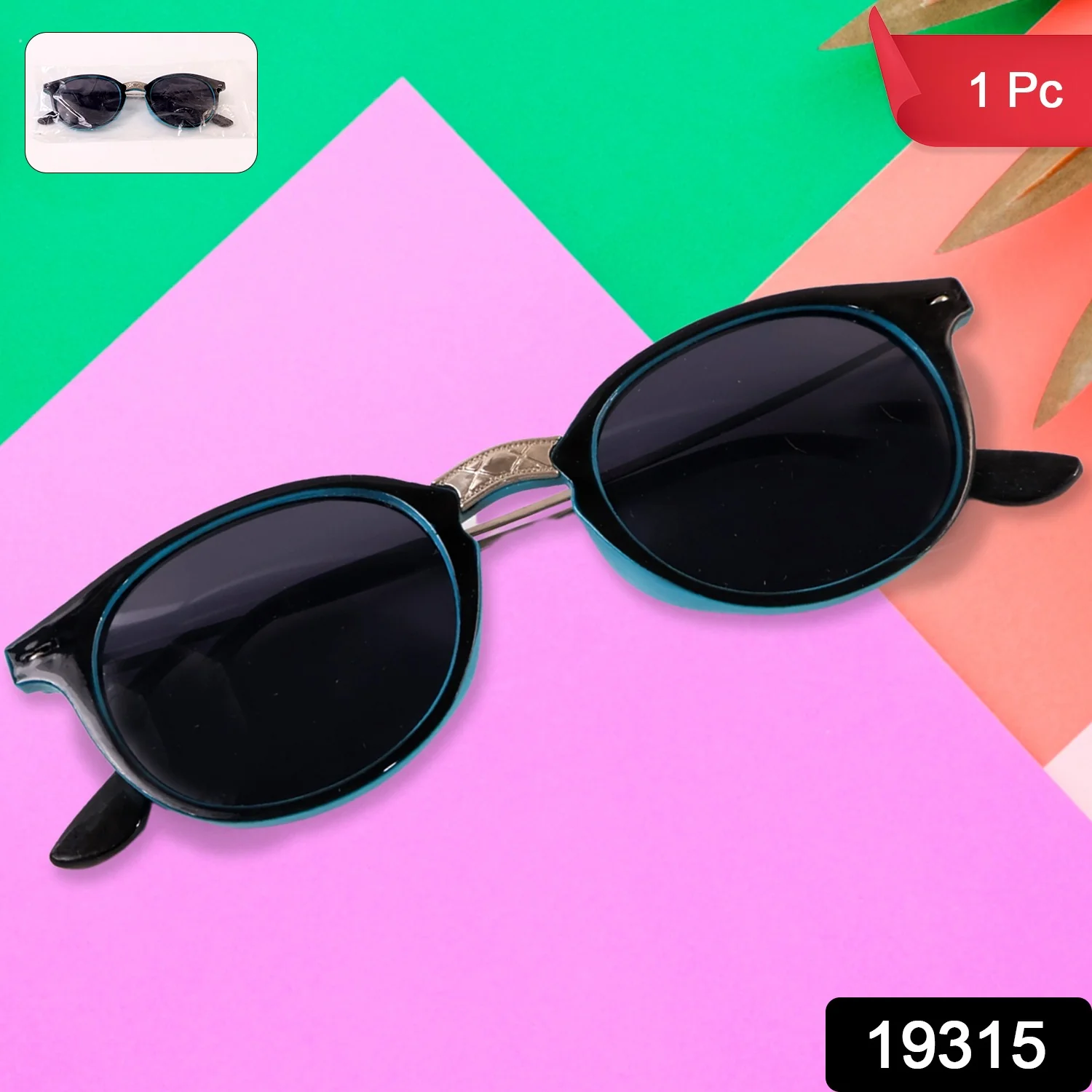 Sky Blue UV Protected Round Sunglasses, classic Sunglasses for Men & Women - Image 2