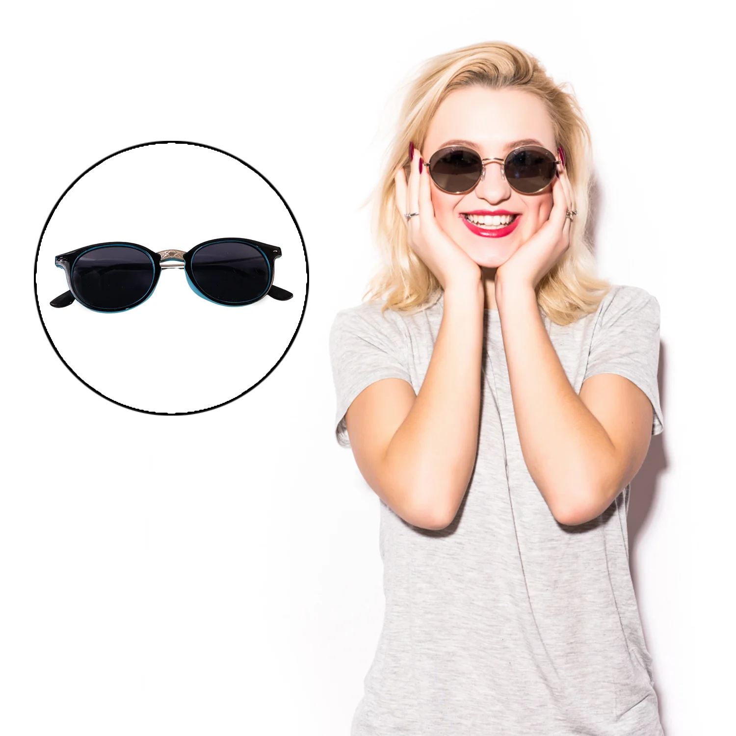 Sky Blue UV Protected Round Sunglasses, classic Sunglasses for Men & Women - Image 4