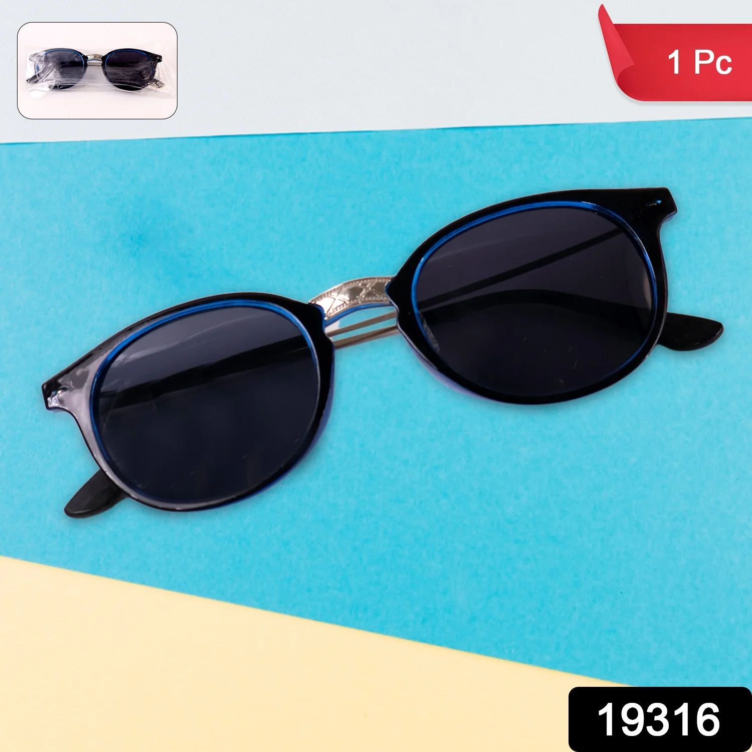 Blue UV Protected Round Sunglasses, classic Sunglasses for Men & Women, Lightweight - Image 2
