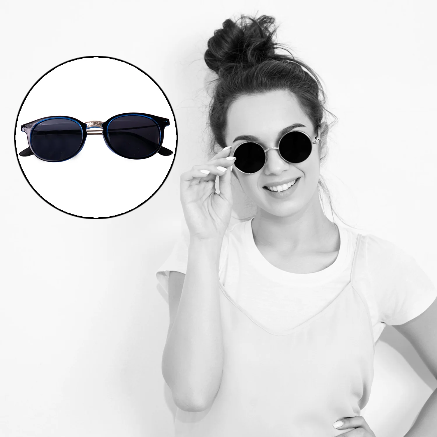 Blue UV Protected Round Sunglasses, classic Sunglasses for Men & Women, Lightweight - Image 4