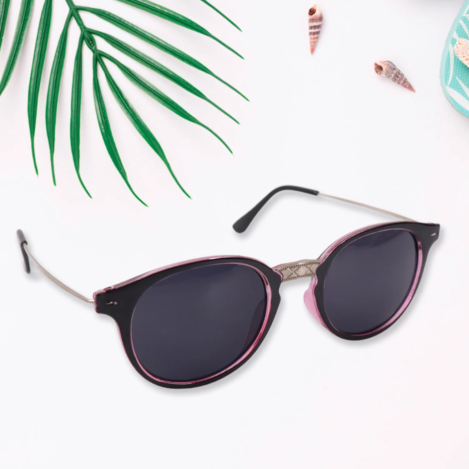 Pink UV Protected Round Sunglasses, classic Sunglasses for Men & Women, Lightweight - Image 3